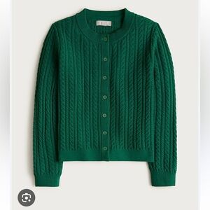 NWT Magic Forest Green J. Crew Cable-Knit Crewneck Cardigan in Merino - Size S